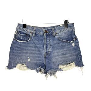 We The Free People Women's 28 Denim Shorts Button Fly Cut Off Blue Jean Boho